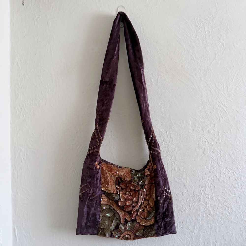 SOLD Y2K Aldo Velvet Floral Beaded Embroidered Hobo Bag - Picture 2 of 5